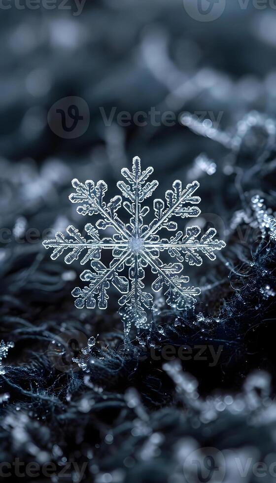 AI generated a close up of a snowflake on a black surface photo