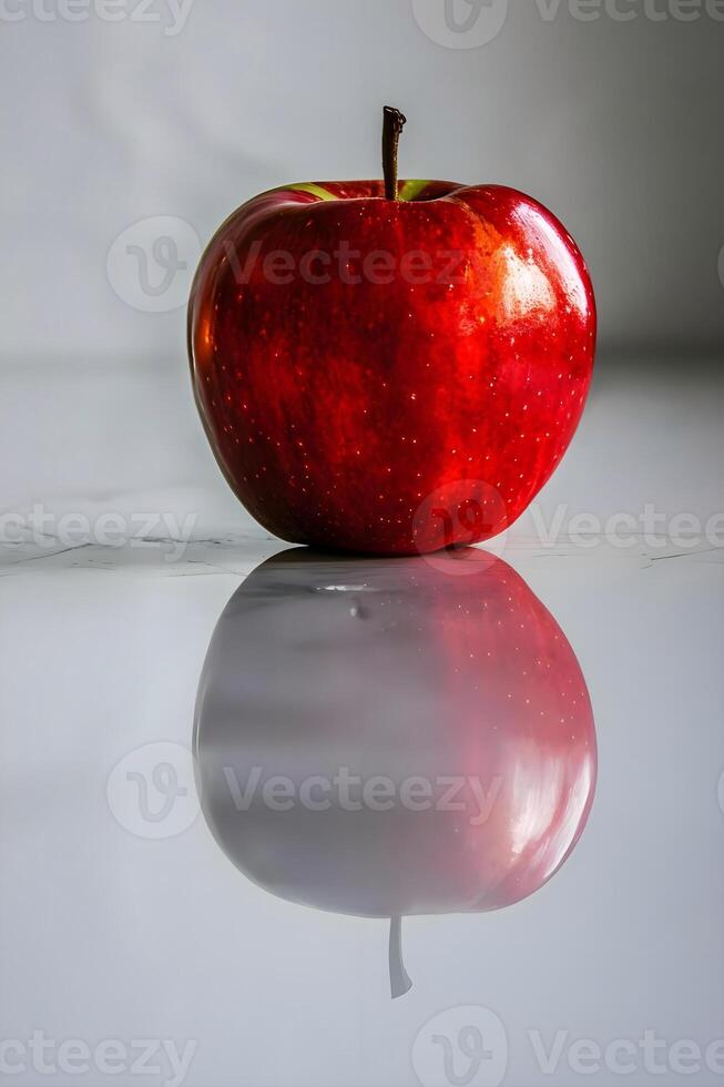 AI generated a red apple sitting on top of a white table photo