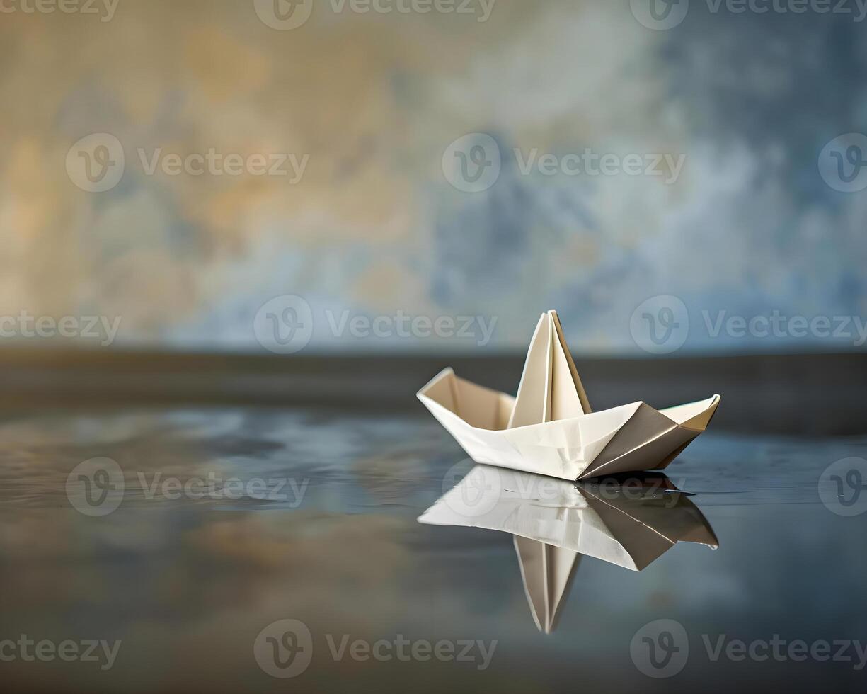 AI generated a paper boat floating on top of a body of water photo