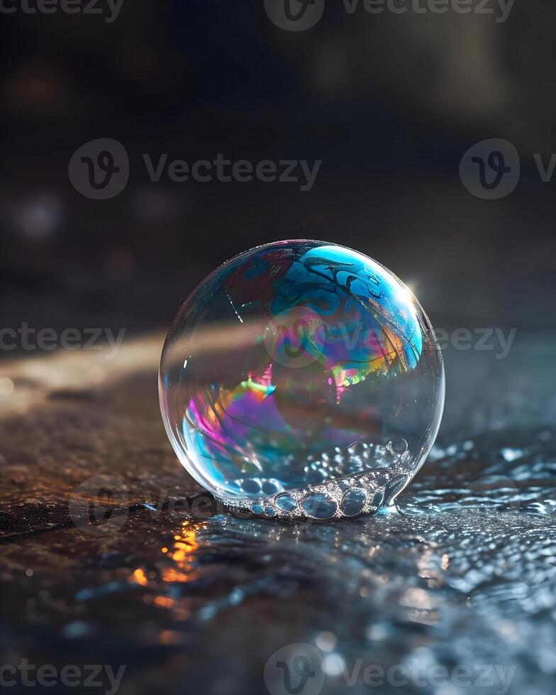 AI generated a soap bubble sitting on top of a wooden floor photo