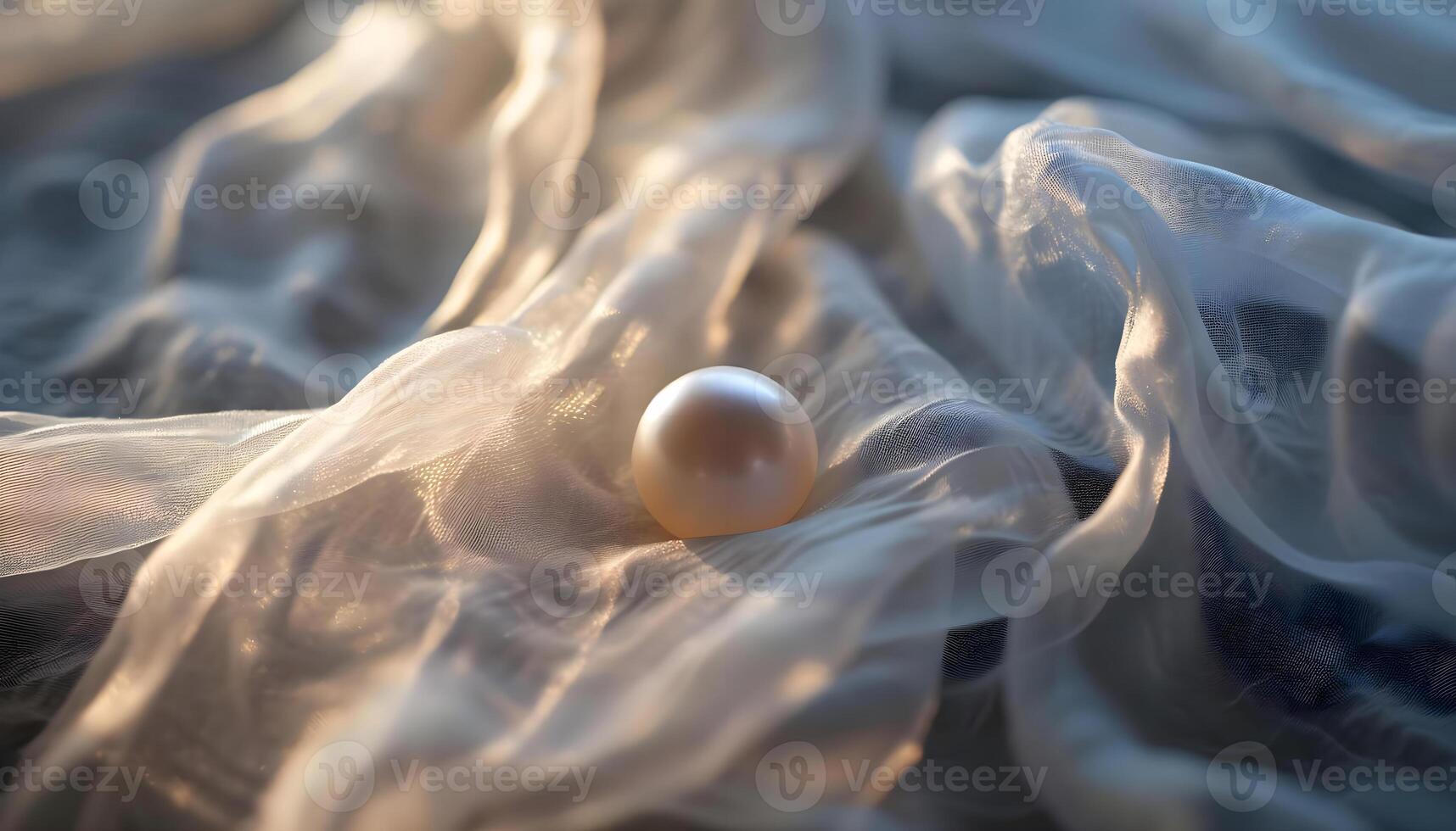 AI generated a white pearl sitting on top of a sheer cloth photo