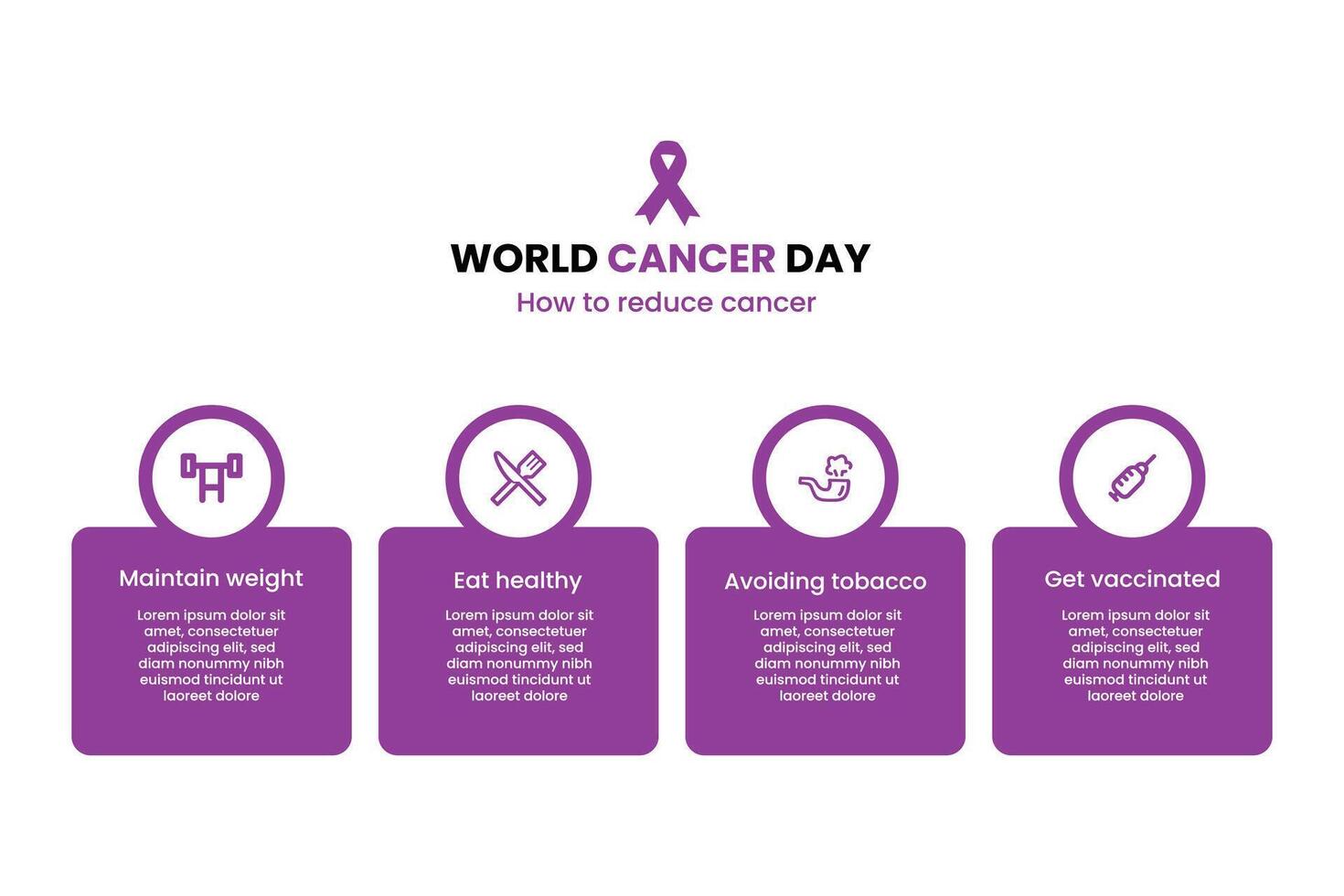 World Cancer Awareness four points infographic Template vector