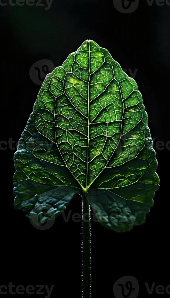 AI generated a green leaf with a black background photo