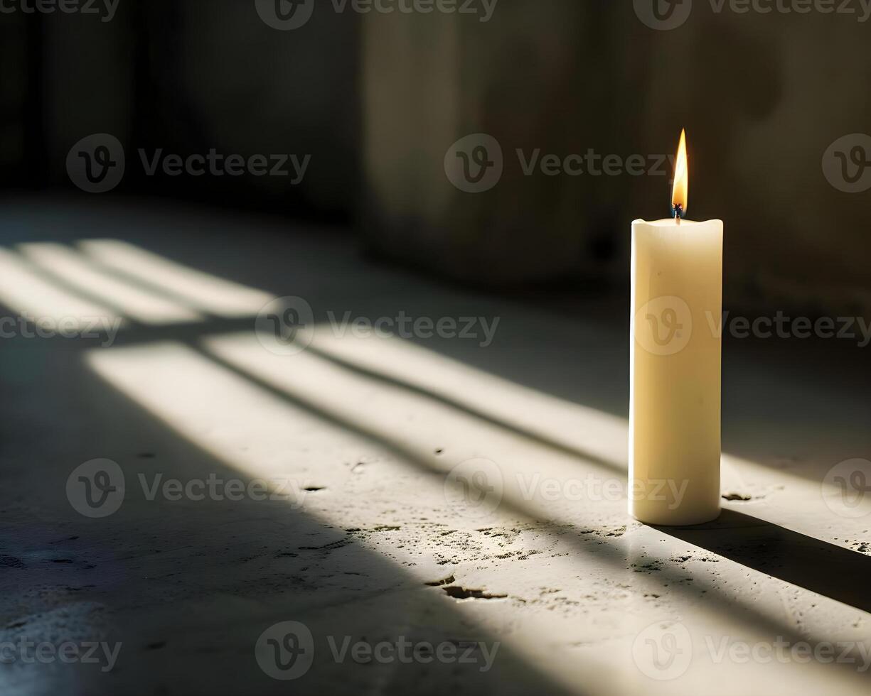 AI generated a lit candle sitting in the middle of a room photo