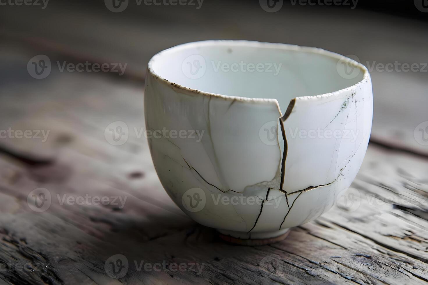 ai generado un blanco taza con un grieta en el medio de eso foto