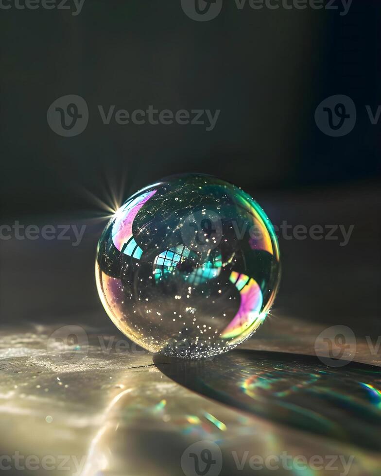 AI generated a glass ball sitting on top of a table photo