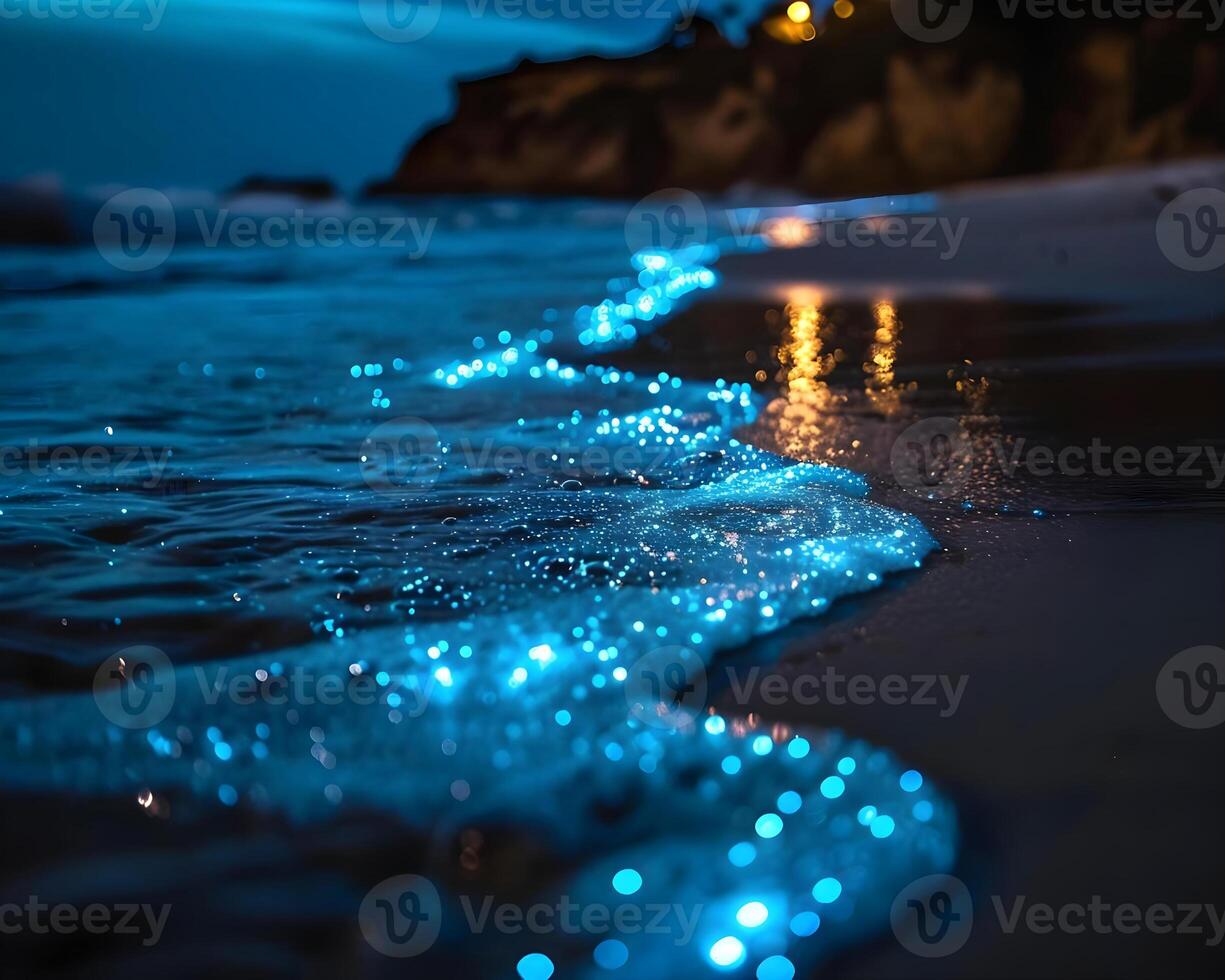 AI generated a close up of a wave on a beach at night photo