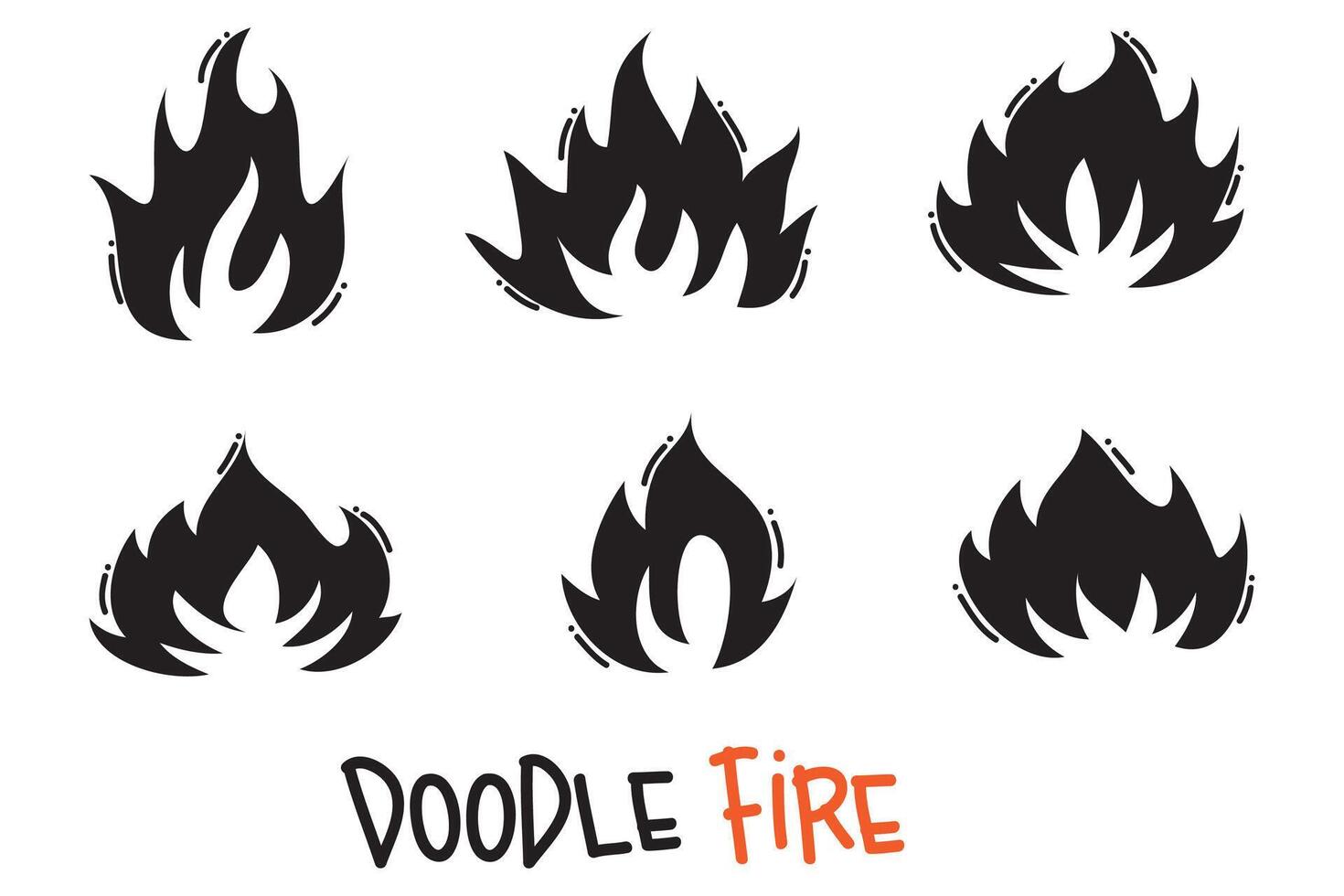 iconos de fuego dibujados a mano. conjunto de vectores de iconos de llamas de fuego. fuego de boceto de garabato dibujado a mano, dibujo en blanco y negro. símbolo de fuego simple.