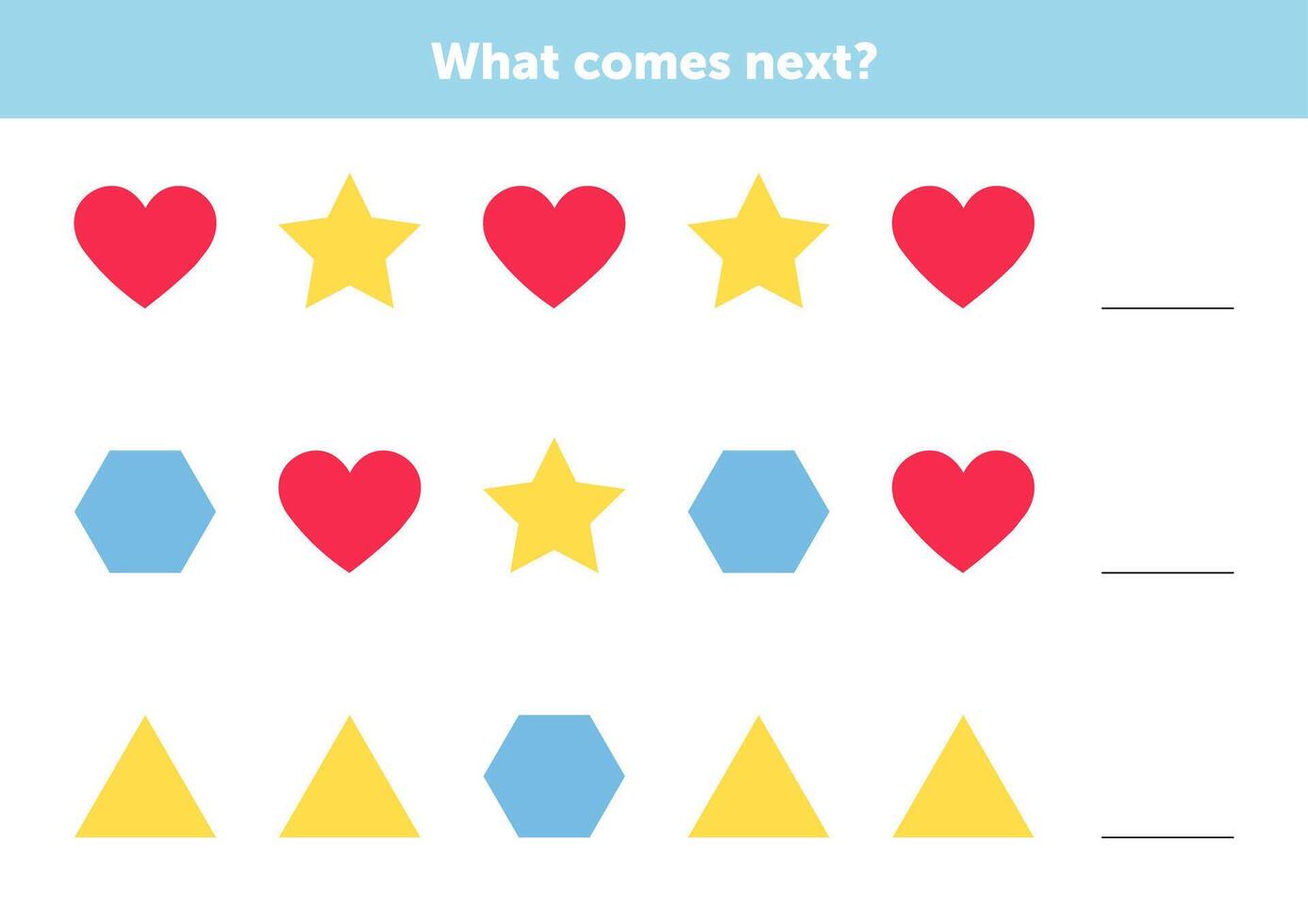 What comes next figures. Educational logical game for kids. Complete the sequence. Educational logical game for kids. vector
