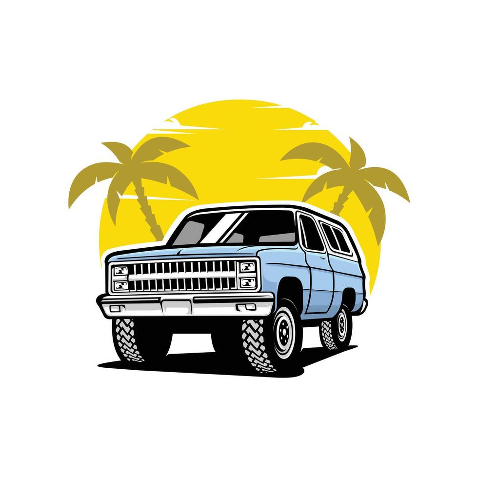 americano suv coche en playa vibraciones vector ilustración aislado. mejor para camiseta diseño y automotor relacionado industria