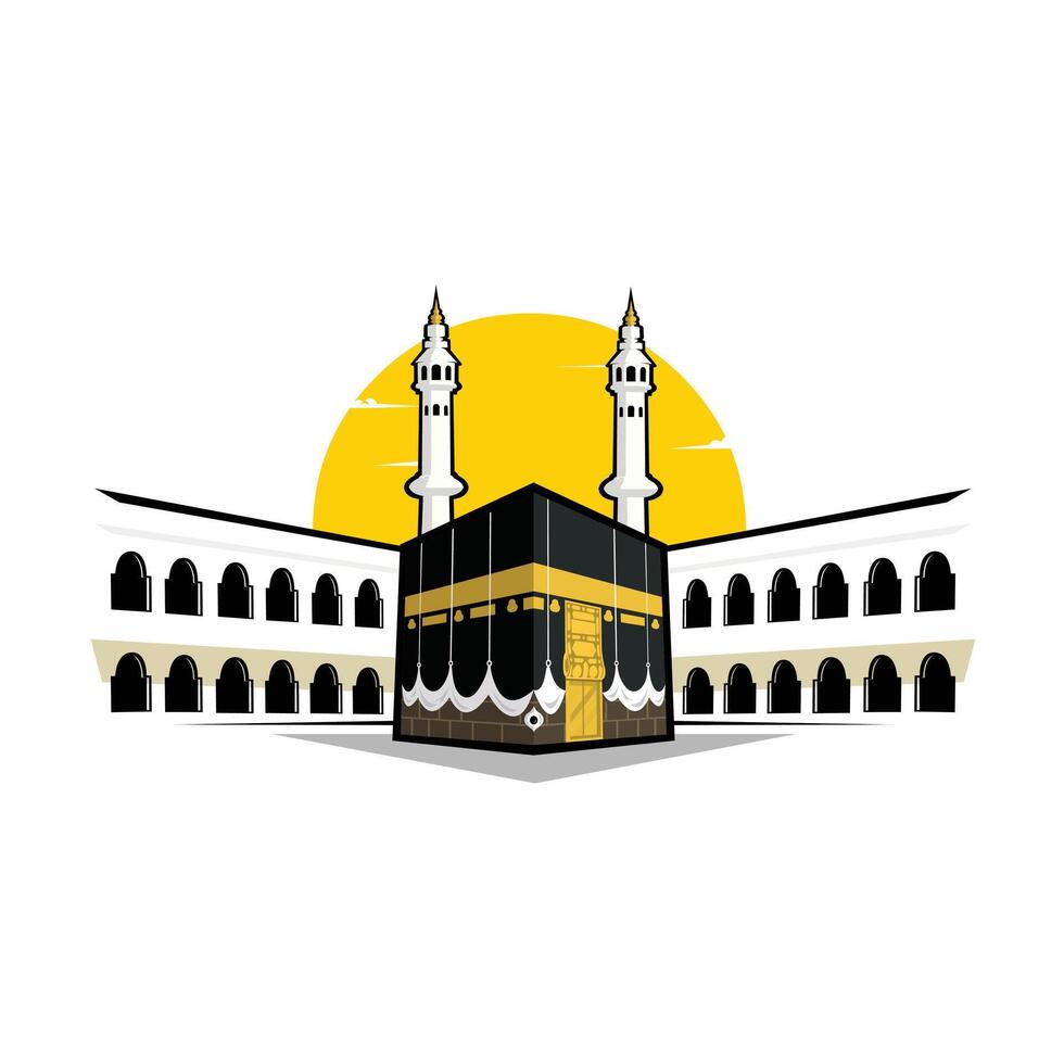 Holy kabba mecca vector art islamic illustraton. Kaaba ka'bah vector best for ied al fitr and islamic related design illustration