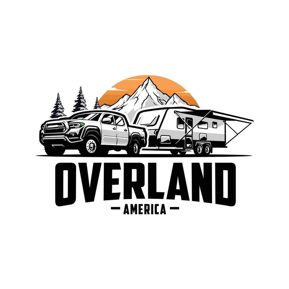 Overland adventure caravan motorhome camping vector art illustration. Best for outdoor automotive tshirt design