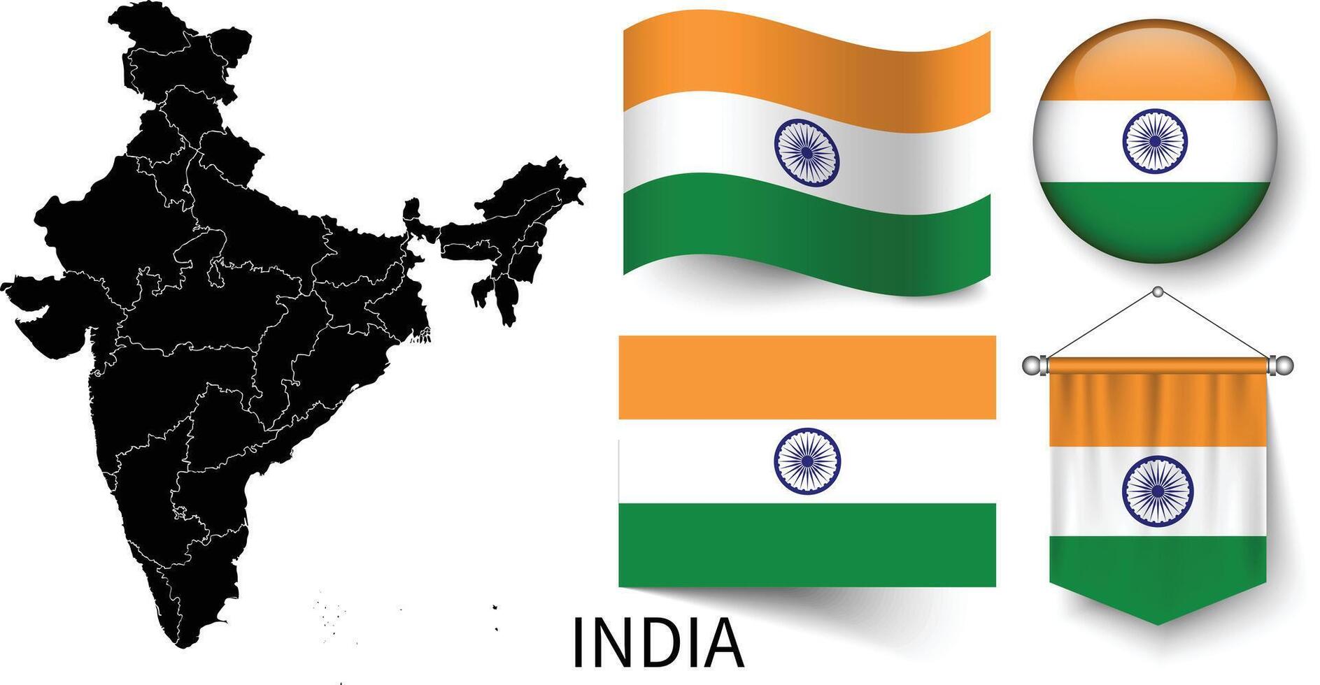 Map of India and the various flags of India vector