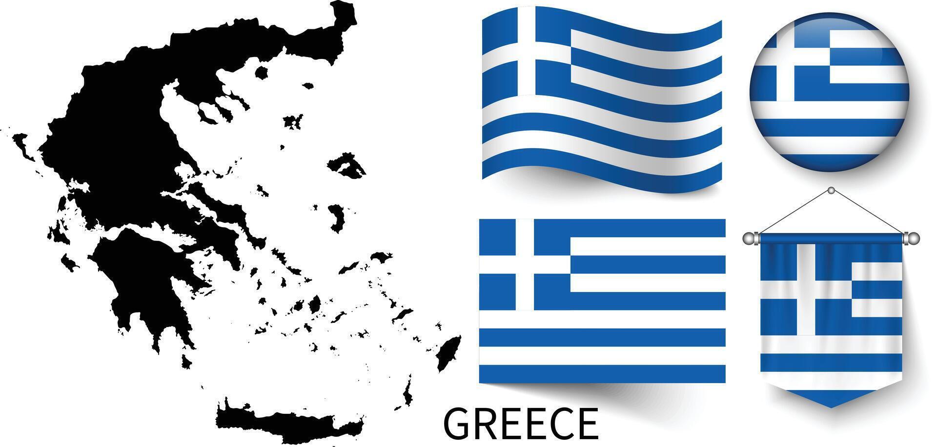 Map of Greece and the various flags of Greece vector