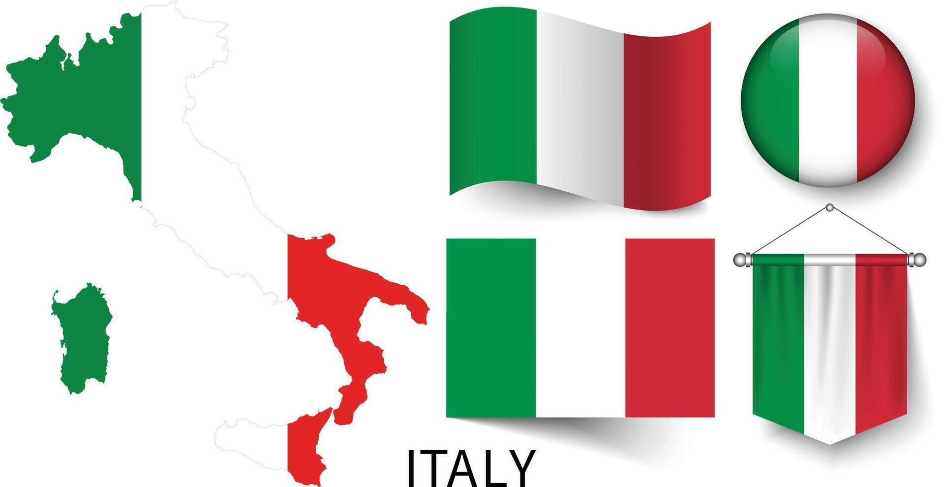 The various patterns of the Italy national flags and the map of the Italy borders vector