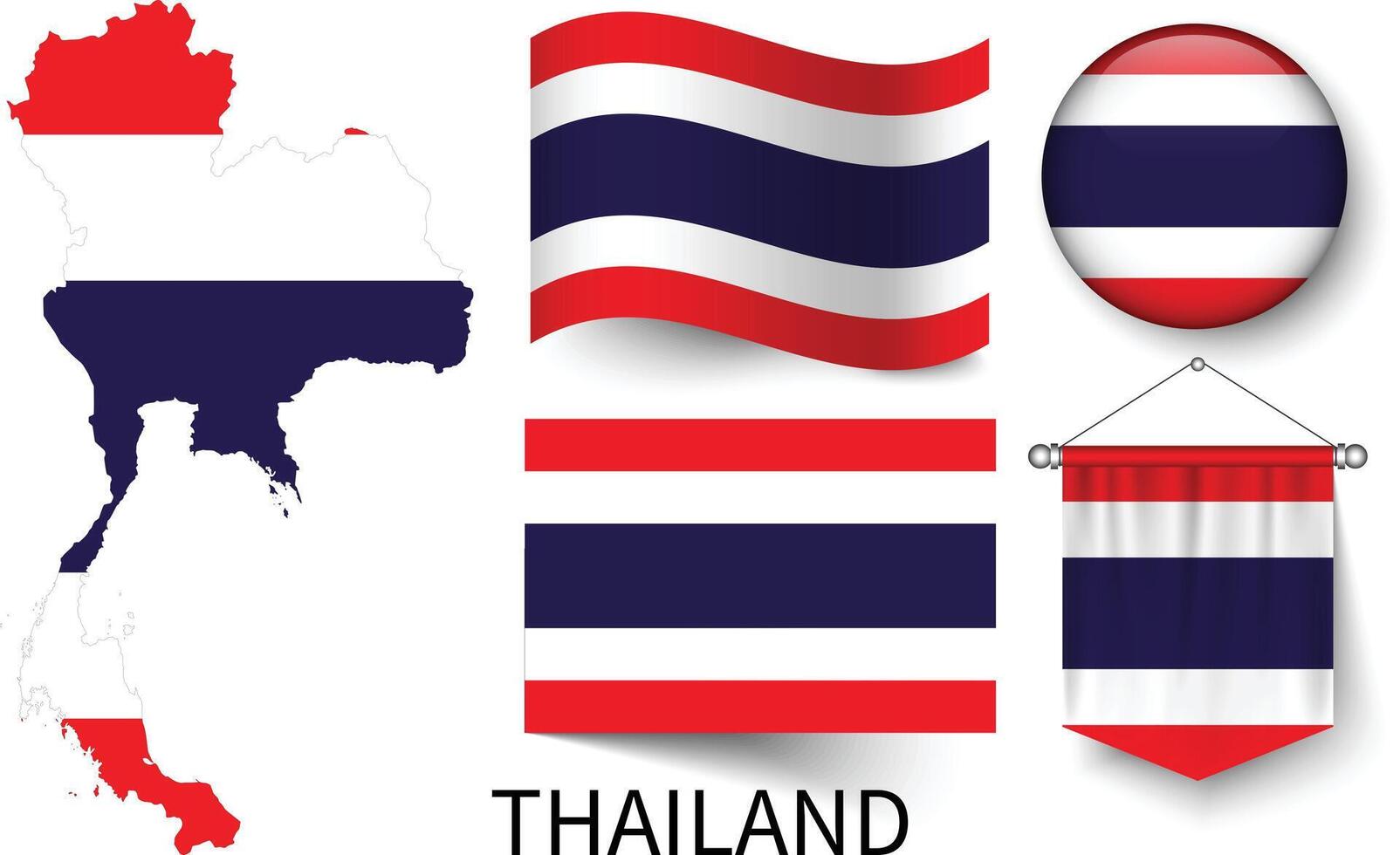 The various patterns of the Thailand national flags and the map of the Thailand borders vector