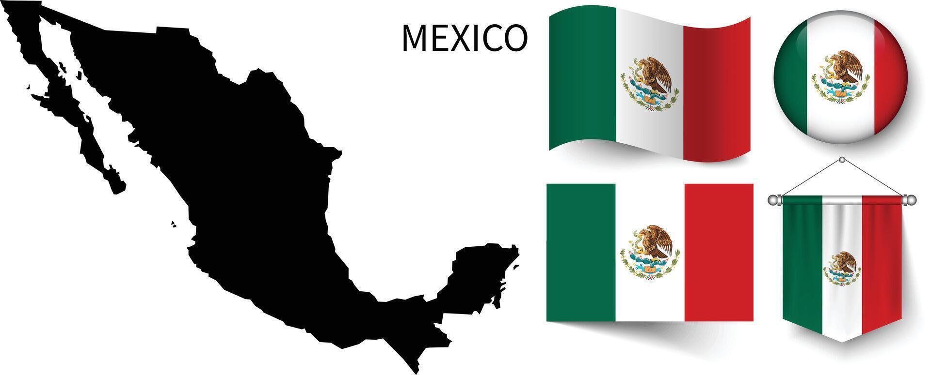 Map of Mehico and the various flags of Mehico vector