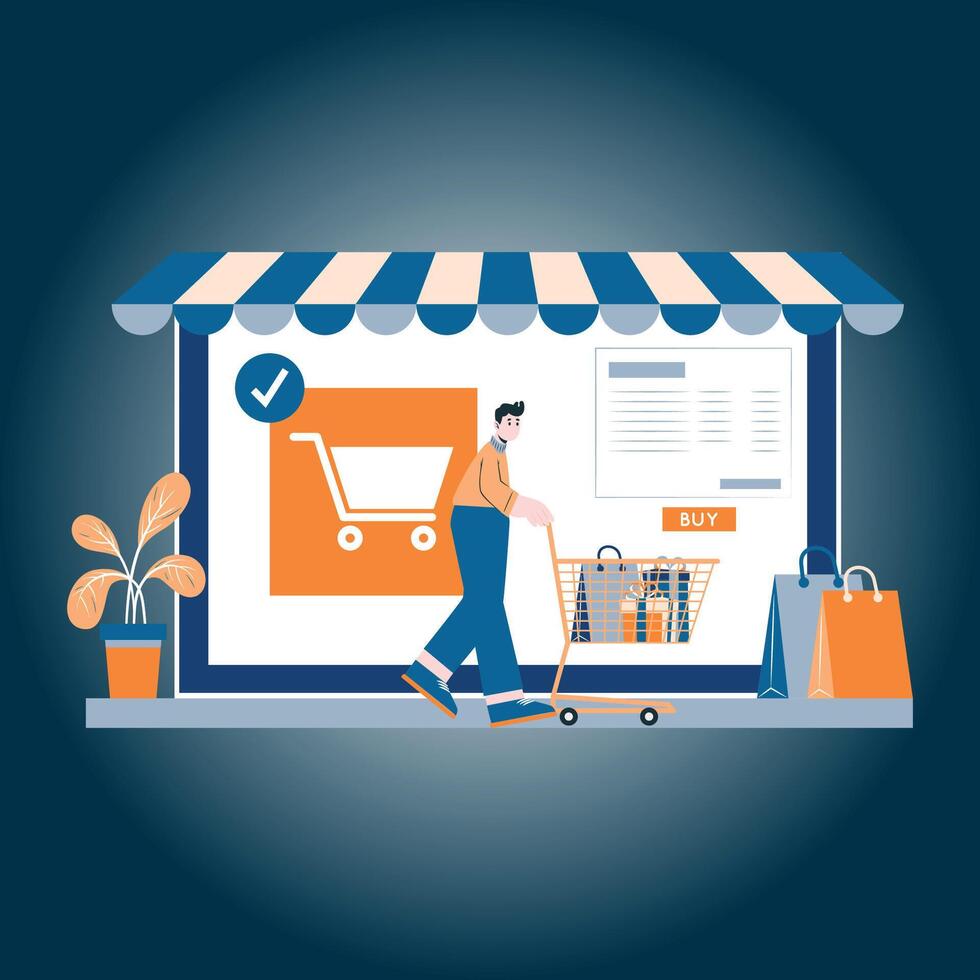 Ecommerce checkout laptop concept vector