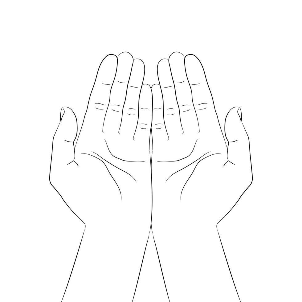 Giving or taking hand gesture. Outline of cupped hands with open palms. Hands carefully holding something. Vector illustration