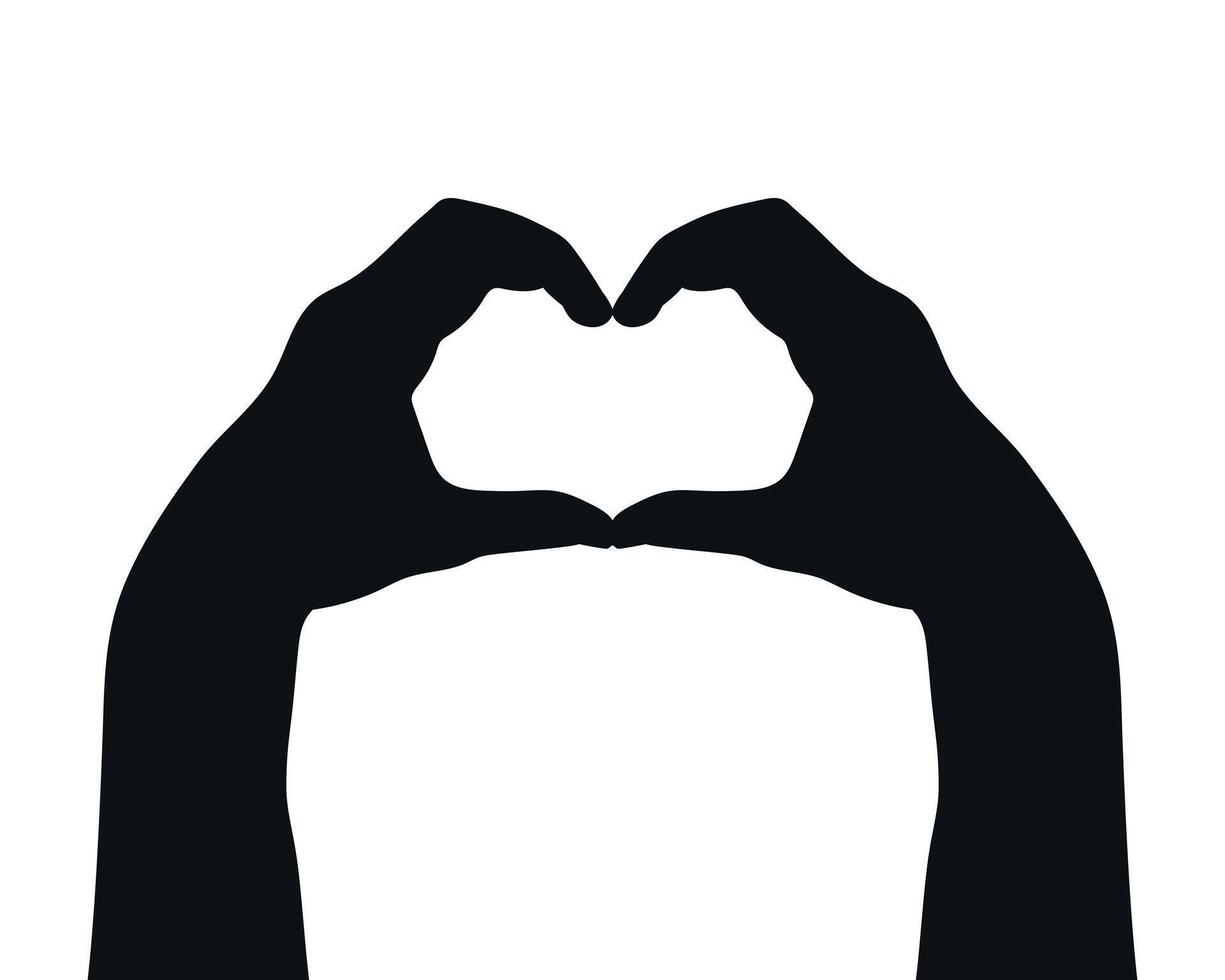 Hand drawn hands making heart silhouette. Hands making a heart gesture. Vector illustration