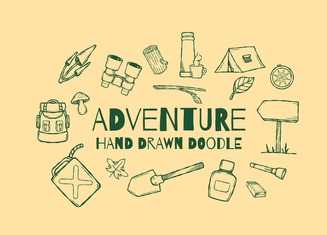 Hand drawn adventure doodle design elements vector illustration collection set