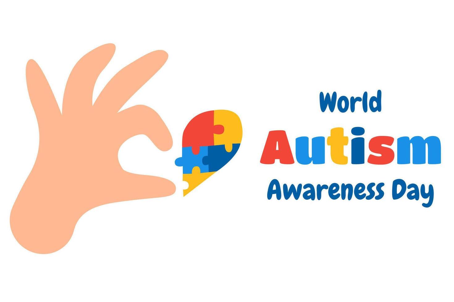 Hand with a part of heart puzzle. World Autism Awareness Day. Background, banner, card, poster with text vector