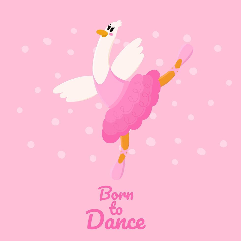 Ballerine goose. Hand draw illustration of a character in a tutu dancing ballet. Goose  in dance pose. Born to dance. vector