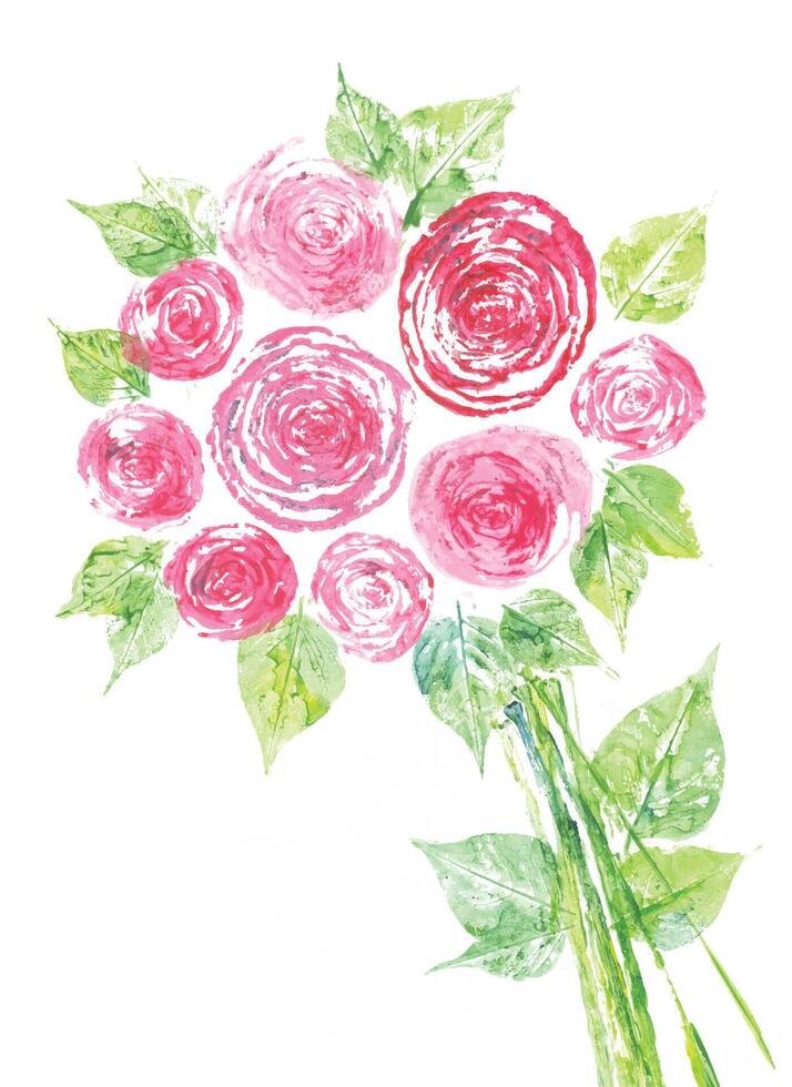 Rose valentine day design by monoprint material on paper. vector