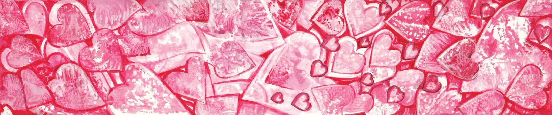 Valentine's day love heart banner background design by hand watercolor painting on paper. vector