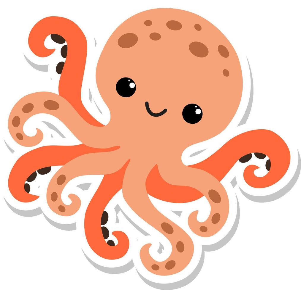 Cute cartoon octopus sticker design vector