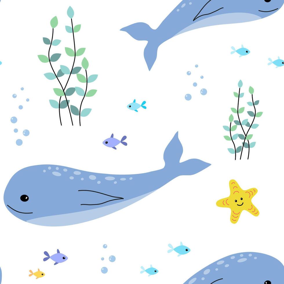 Seamless pattern with cute sea animals. vector