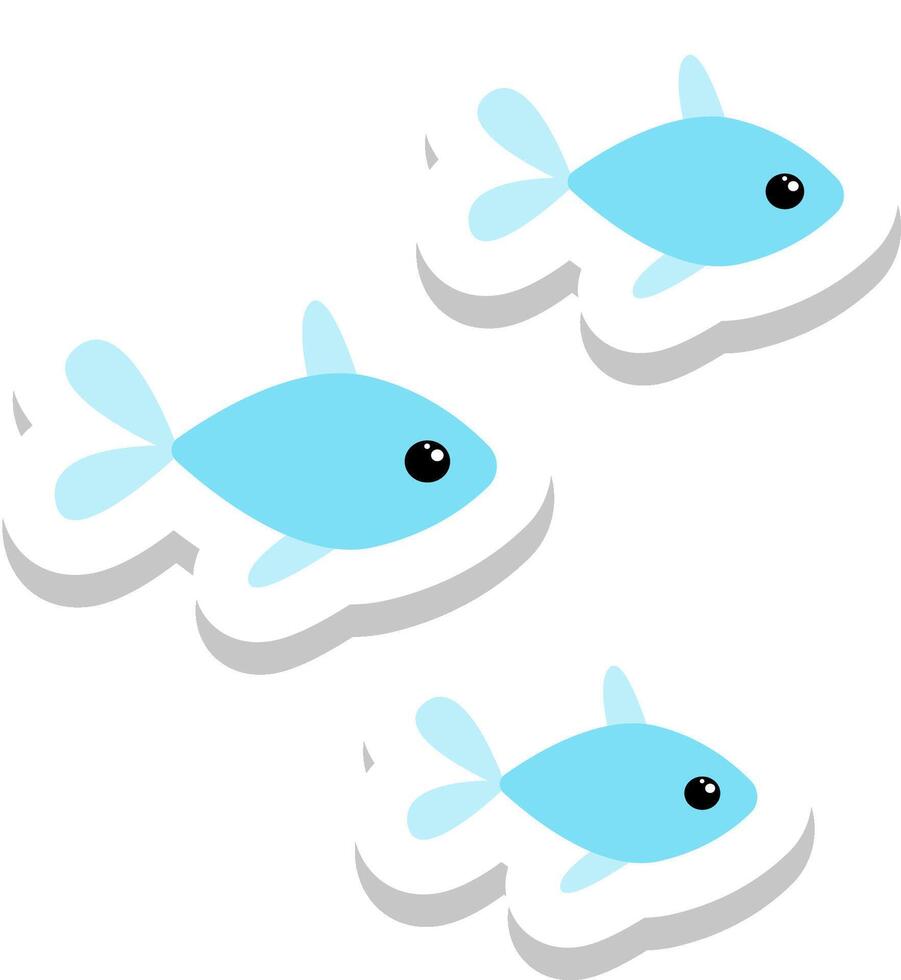 Cute cartoon group of fishes sticker design vector