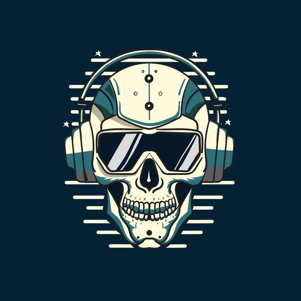 Cyber robot skull. Dark fantasy sci-fi style skeleton head. vector