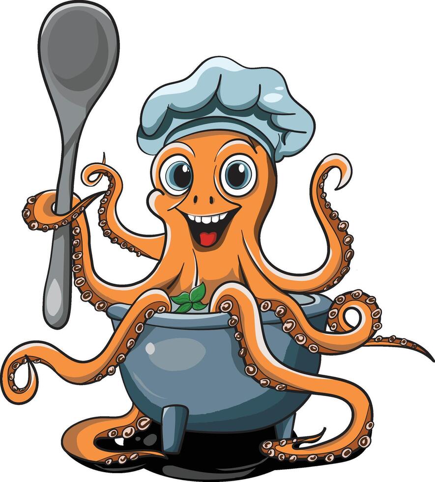 vector cute cooking octopus wearing hat, can be used for mascot, logo, illustration