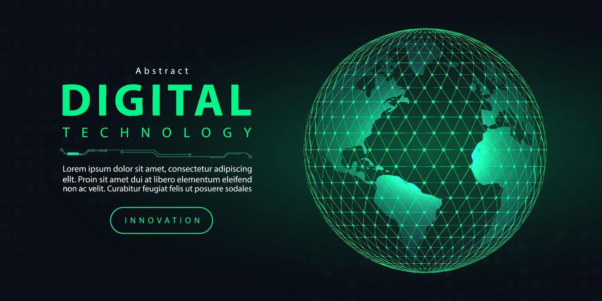 Technology digital futuristic internet network connection dark black green background, abstract cyber information communication, Ai big data science, innovation future tech line illustration vector 3d