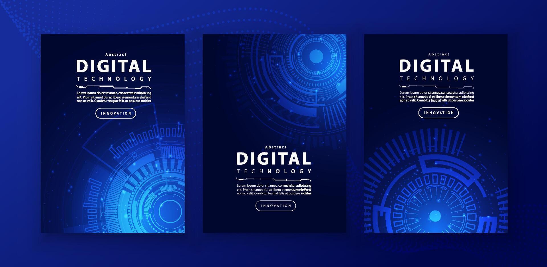 Poster brochure cover banner presentation layout template, technology digital futuristic internet network connection blue background, abstract cyber future tech communication, Ai big data science 3d vector