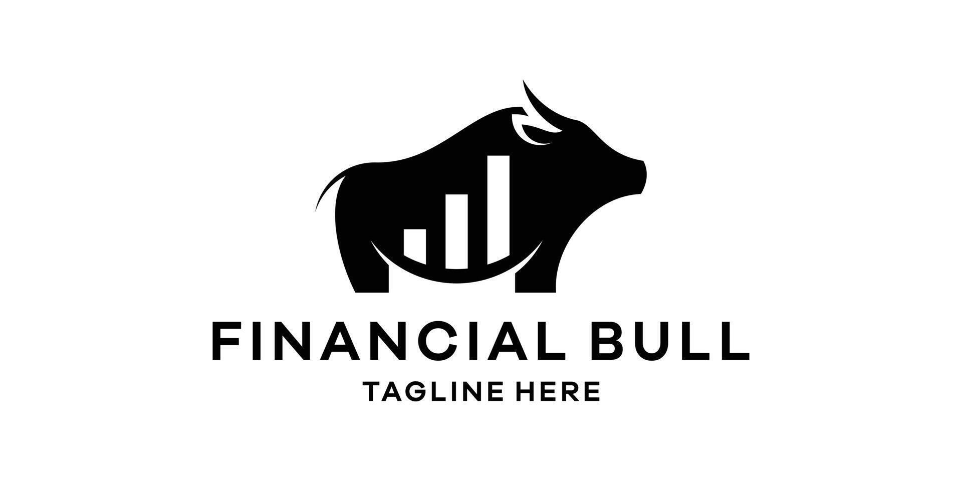 logo design combination of bull shape with financial graphics, logo design template, symbol idea. vector