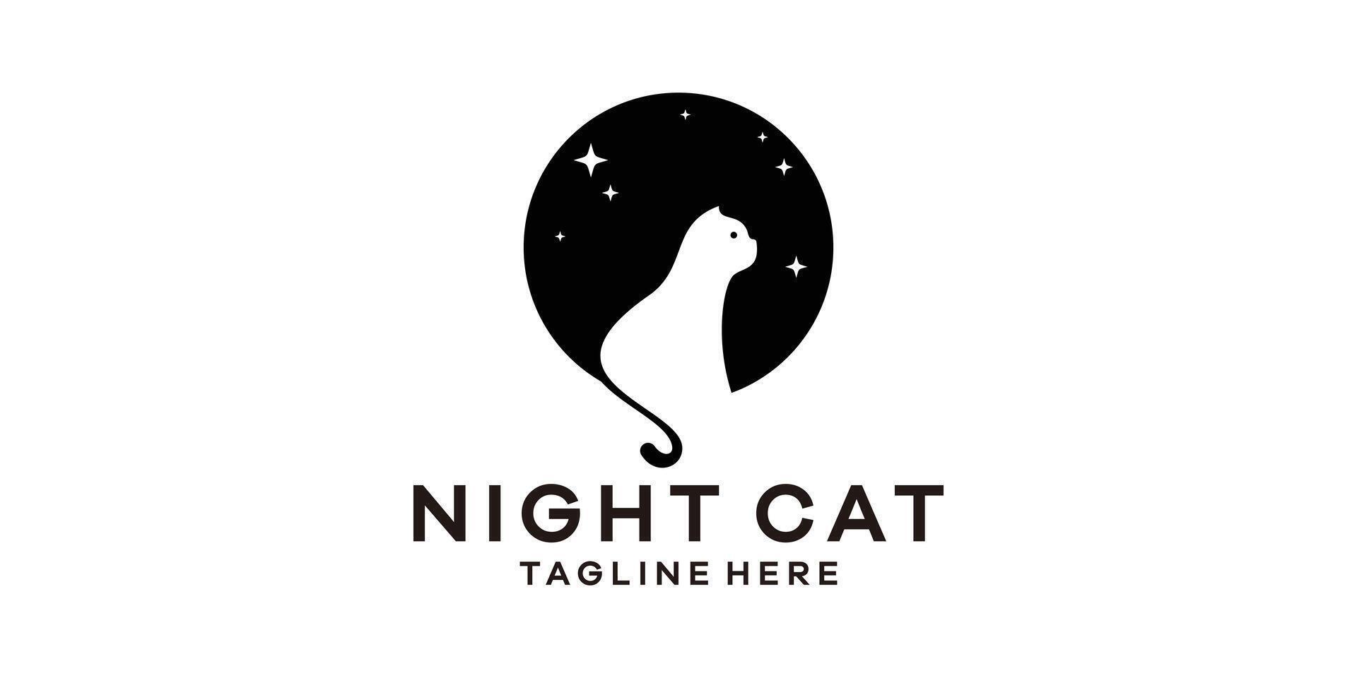 logo design combination of moon and cat, idea symbol template. vector