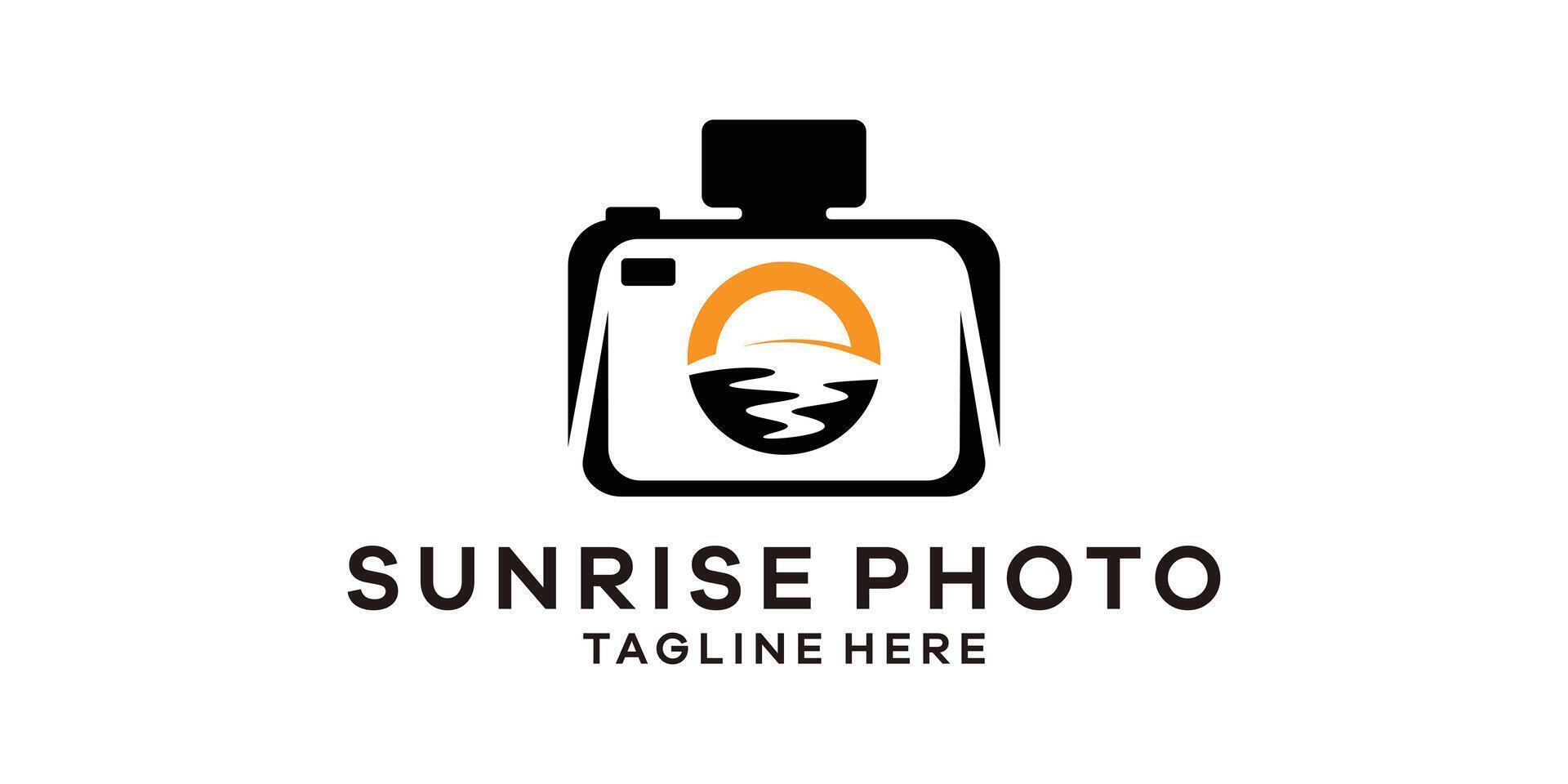 logo design combination of camera with sunrise, logo design template, symbol idea. vector