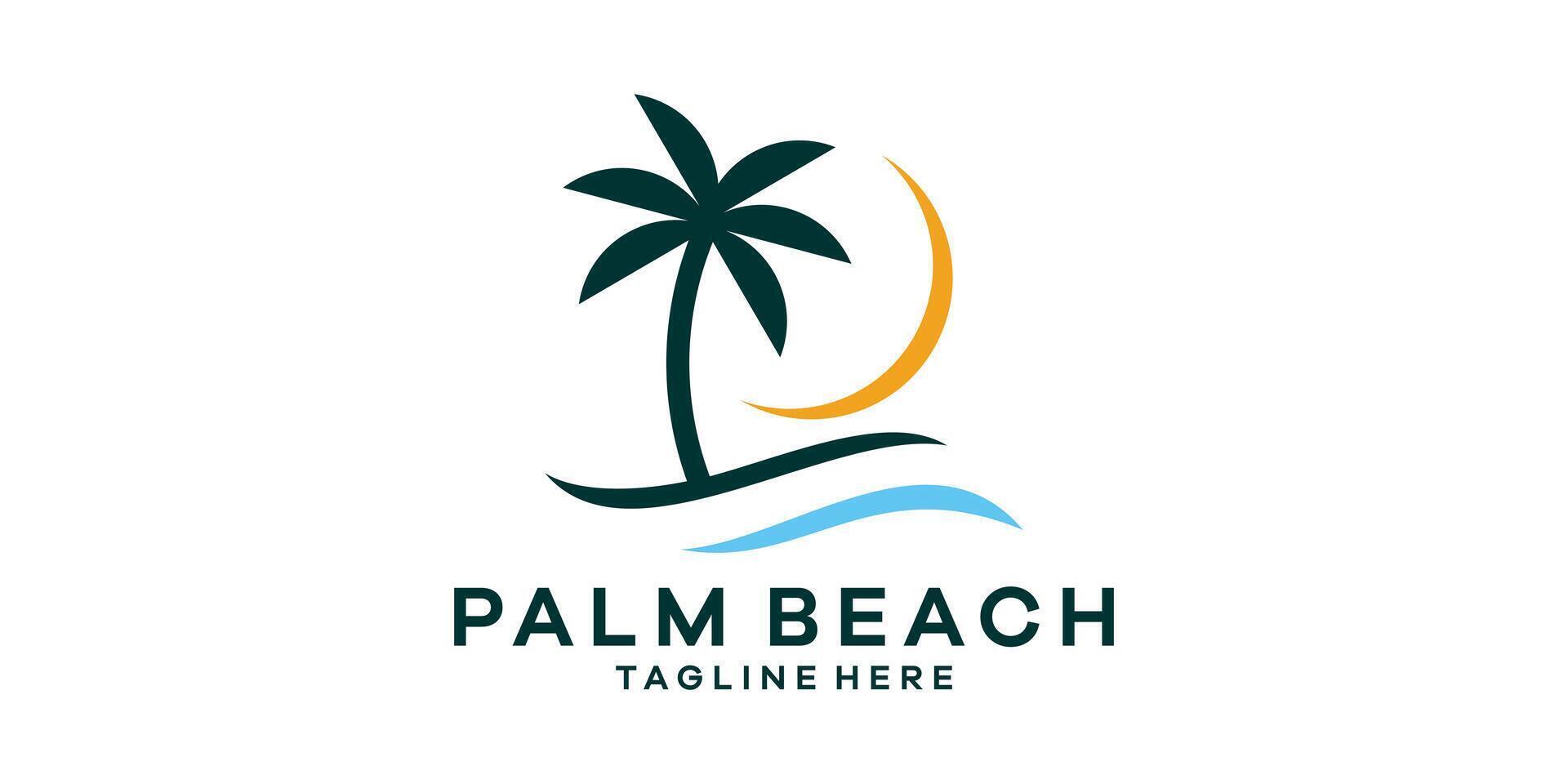 logo diseño combinación de palma arboles y playas, logo diseño plantilla, símbolo idea. vector