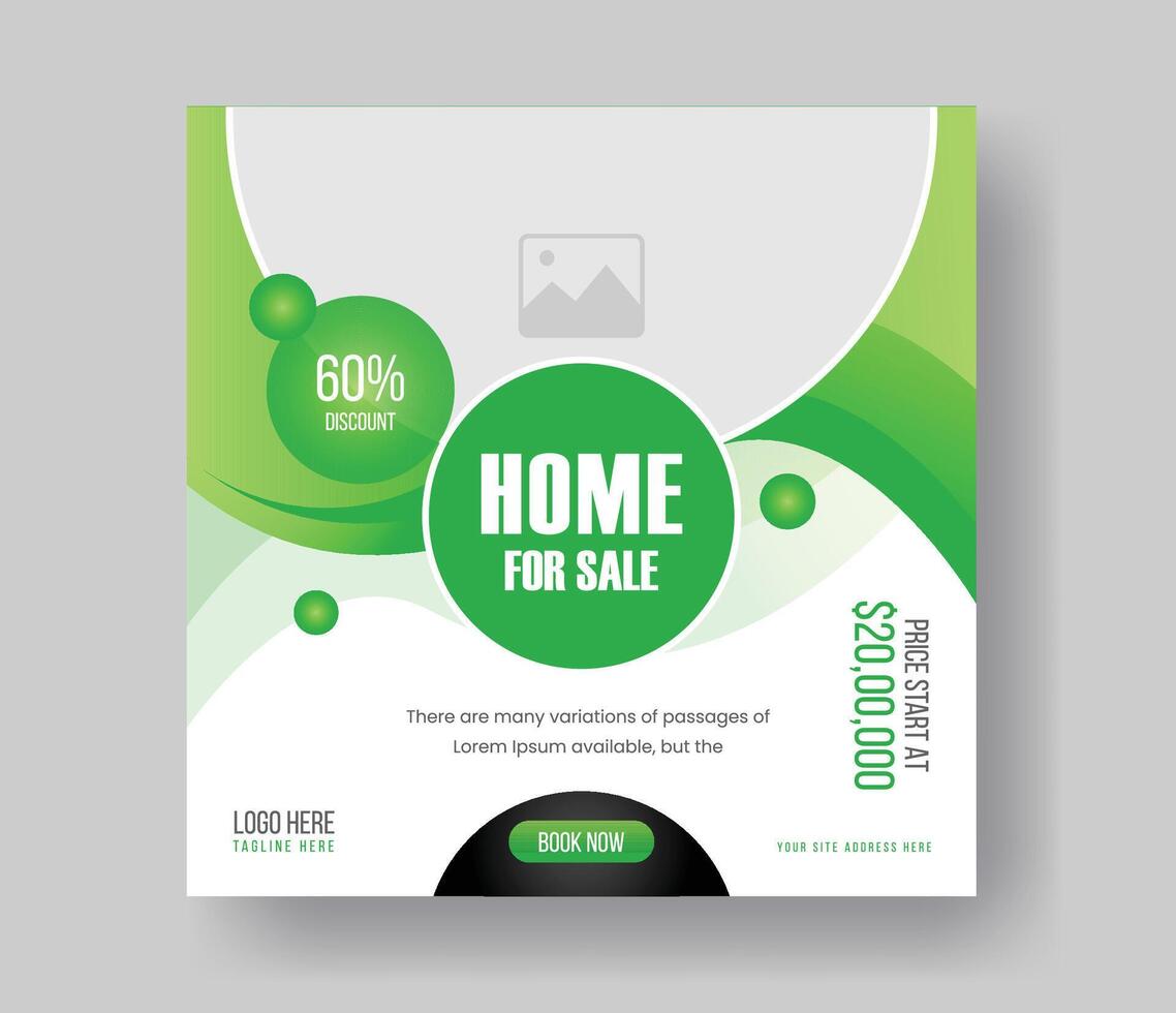luxury real estate house social media ad post design with awesome gradient color shape. vector