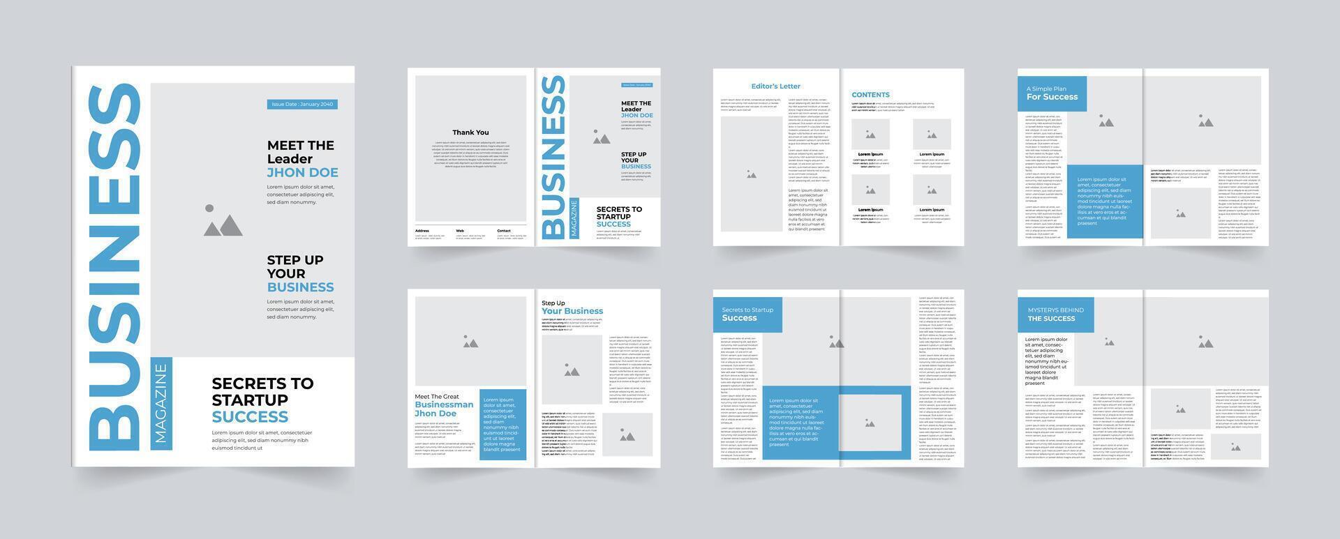 Professional and Clean Business Magazine Template 12 pages design vector