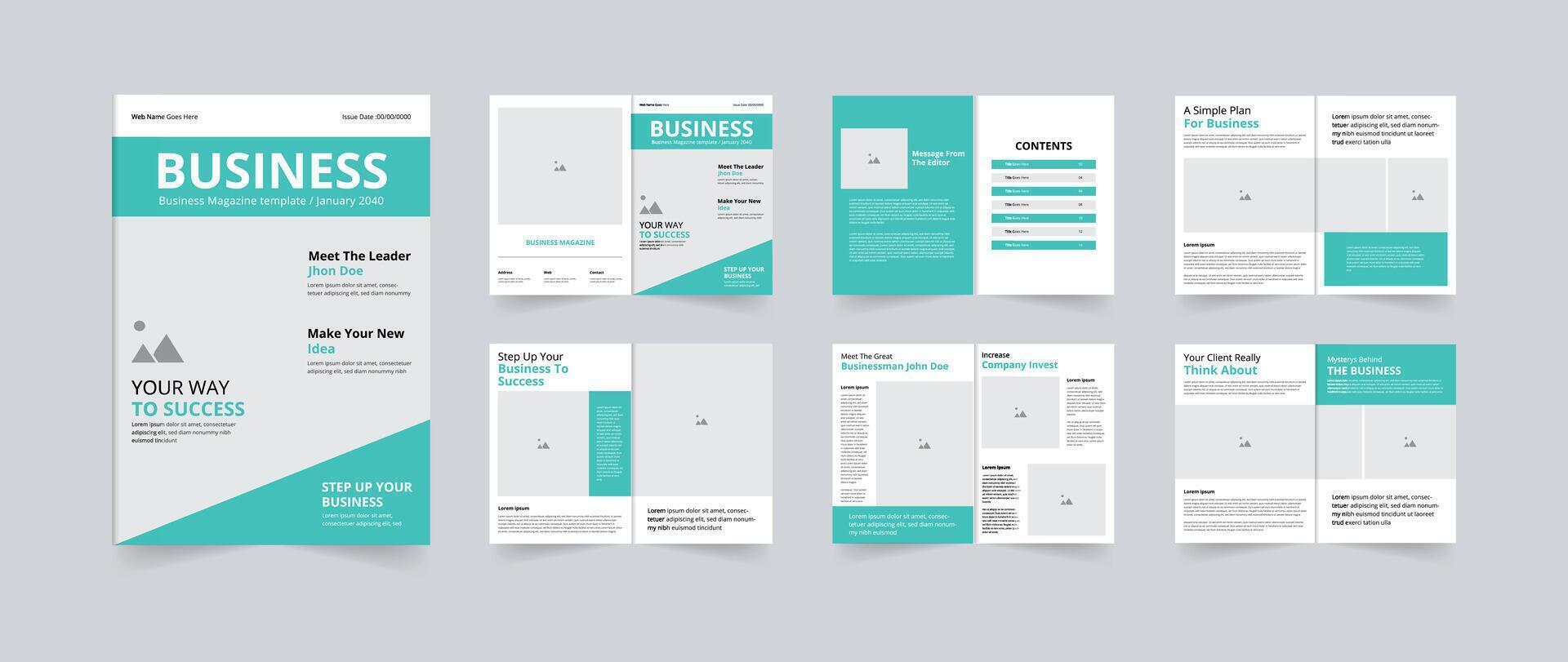 Business Magazine template design with creative layout 12 pages design vector