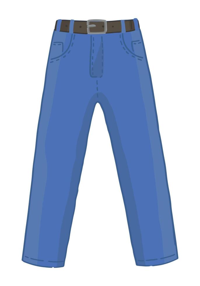 Doodle of jeans. Clip art of denim apparel. Cartoon vector illustration clipart isolated on white.