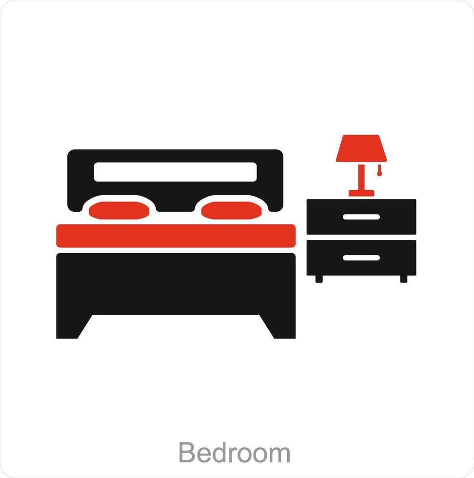 dormitorio y cama icono concepto vector