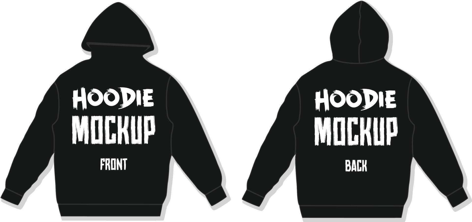 Classic Black hoodie vector mockup template with fashion style. Hoodie vector template front and back view illustration oversized. black and white color hoodie mockup. drop shoulder for unisex.