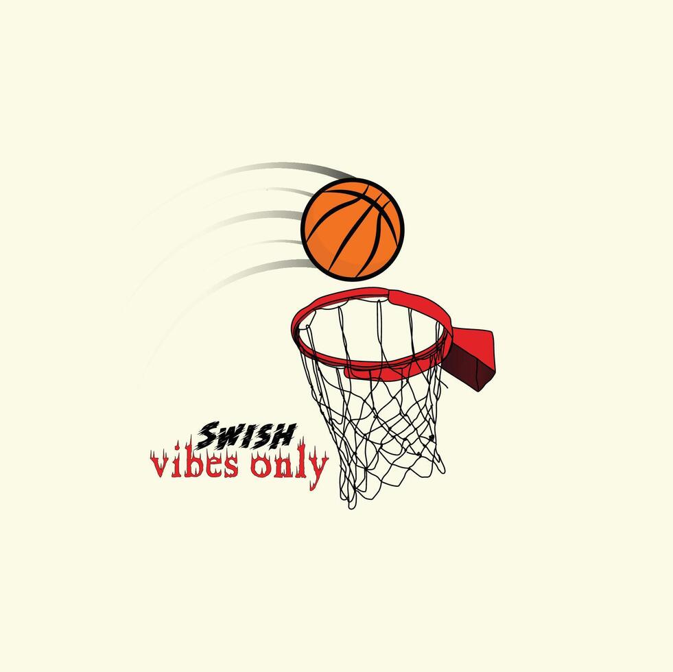 Swish basketball and in a net vector design with minimal style