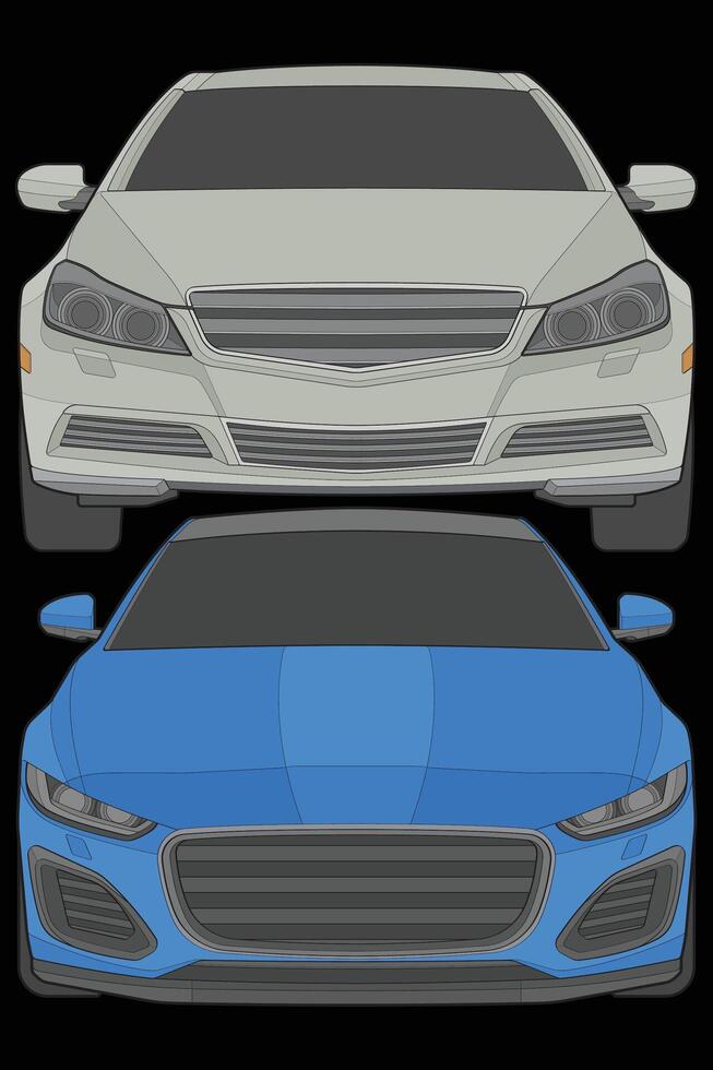 conjunto de frente ver vector ilustración de aislado realce color coche en negro fondo, vehículo en un plano dibujos animados estilo.