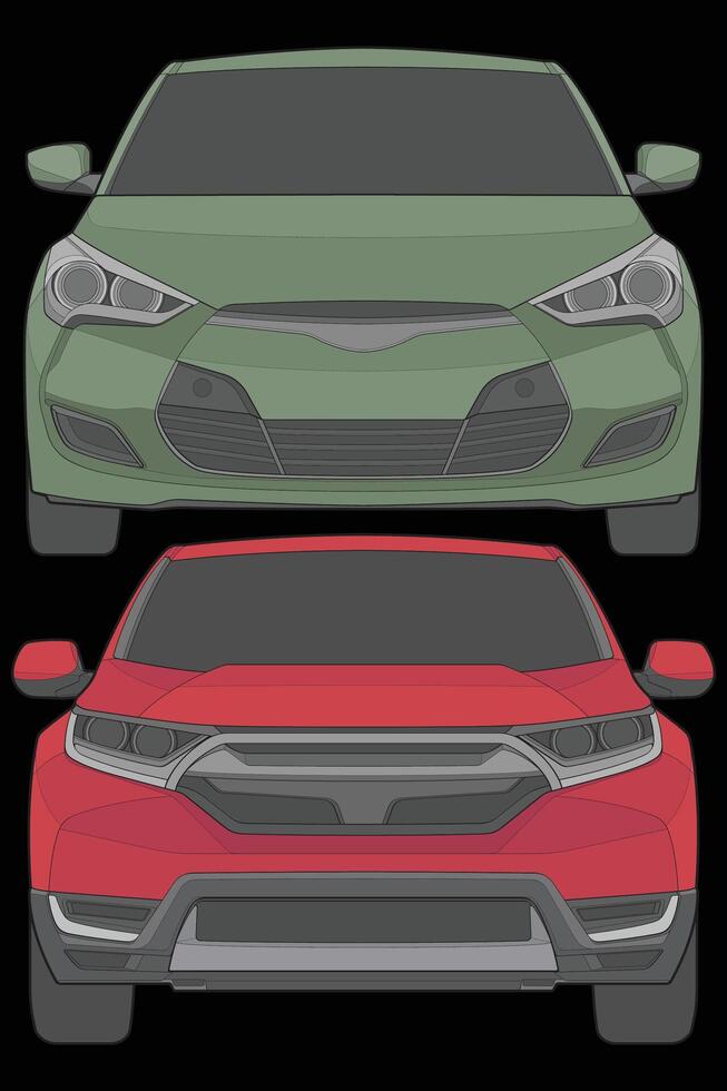 Set of front view Vector Illustration of Isolated highlight  color car on black background, Vehicle in a Flat Cartoon Style.