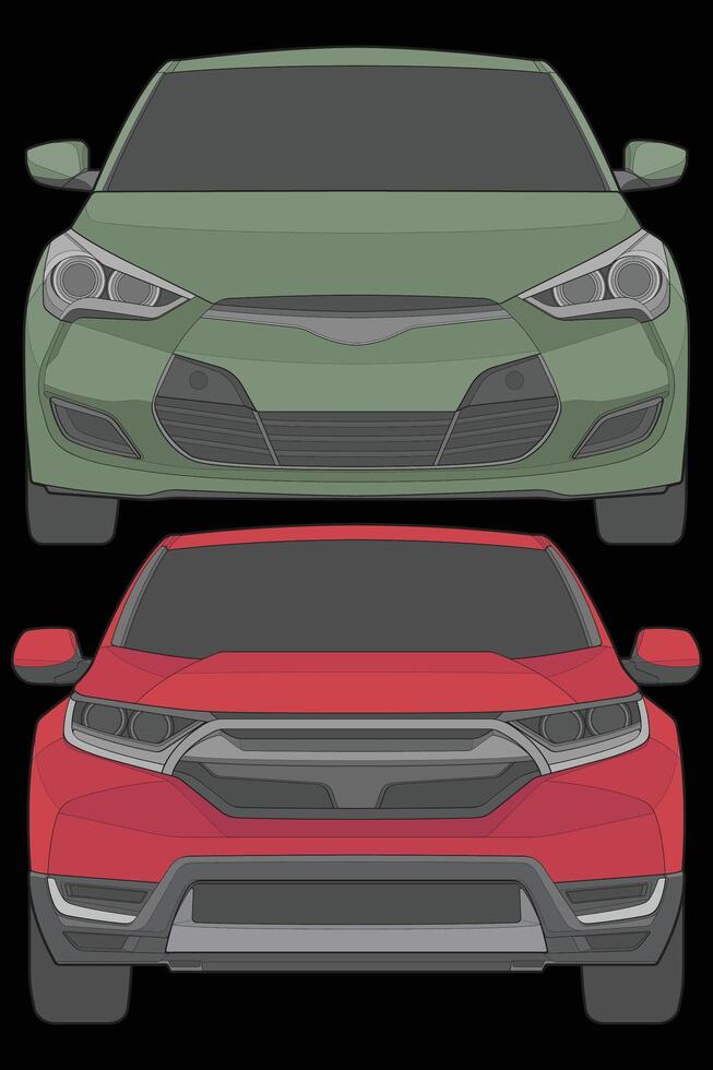 conjunto de frente ver vector ilustración de aislado realce color coche en negro fondo, vehículo en un plano dibujos animados estilo.